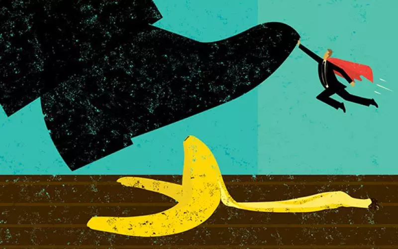 An illustration of a small figure escaping a large shoe