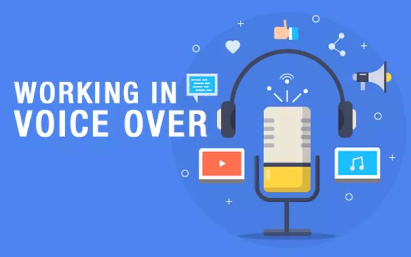 An illustrated microphone and headphones beside the words Working in Voice Over