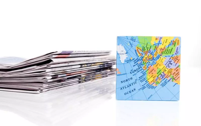 Magazines fanned out on a surface