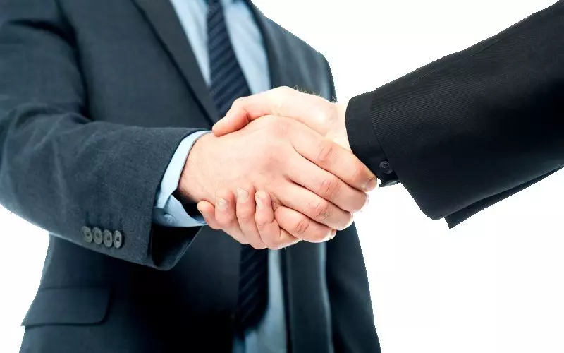 Two business people shaking hands