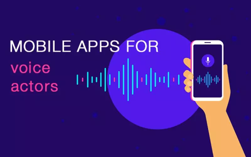 A phone and a waveform beside the words mobile apps for voice actors