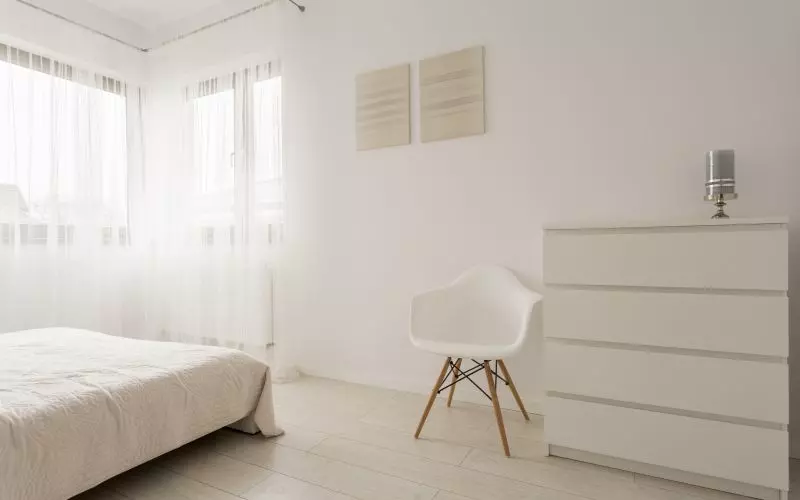 A very plain white room with a single chair