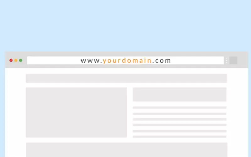 A blank browser window showing a placeholder domain