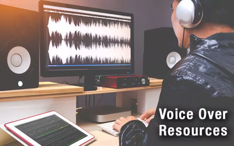 An audio editing screen beside the words Voice Over Resources