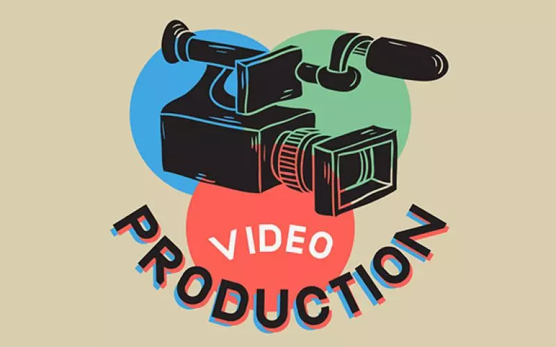 An illustrated video camera beside the words Video Production
